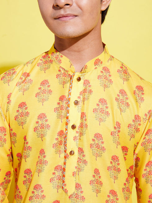 Boy's' Multicolor-Base-Mustard And Cream Kurta Patiala Set